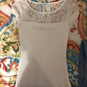 Bebe Ribbed Tee with Lace
